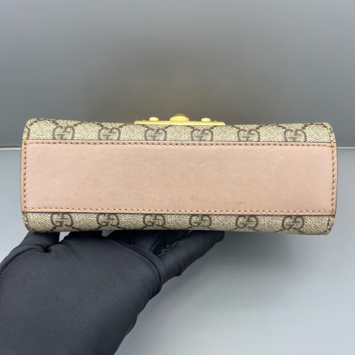 Gucci Small Padlock Shoulder Bag GG Monogram Pink Brown