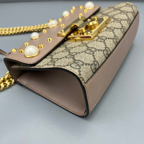 Gucci Small Padlock Shoulder Bag GG Monogram Pink Brown