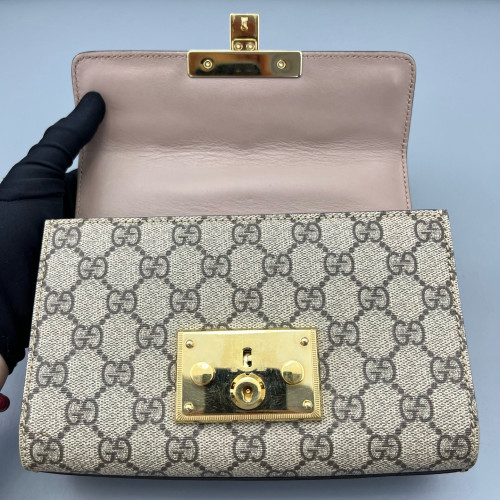 Gucci Small Padlock Shoulder Bag GG Monogram Pink Brown