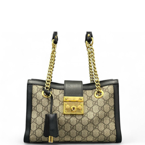 Gucci Small Padlock Tote GG Monogram Black Brown