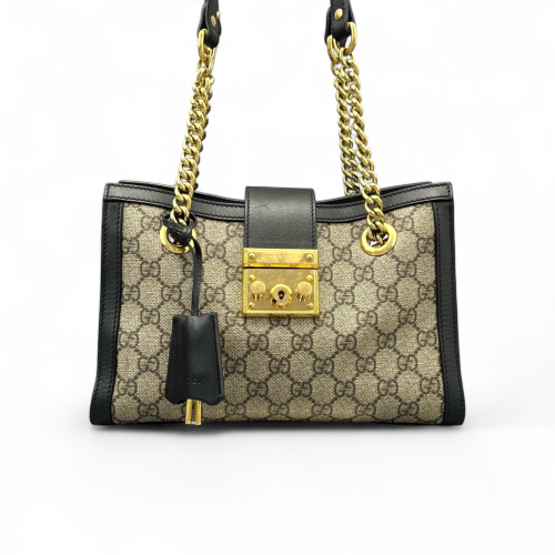 Gucci Small Padlock Tote GG Monogram Black Brown