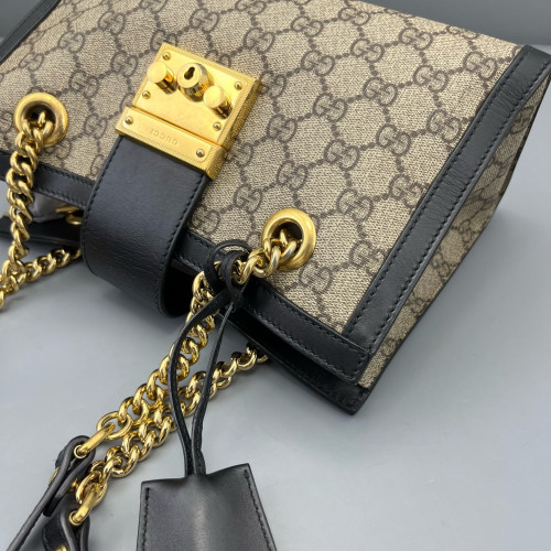 Gucci Small Padlock Tote GG Monogram Black Brown