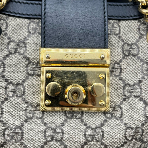 Gucci Small Padlock Tote GG Monogram Black Brown