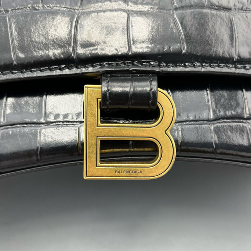 Balenciaga Hourglass Top Handle Small Calfskin Crocodile Embossed Black
