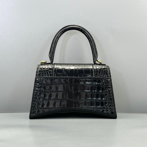 Balenciaga Hourglass Top Handle Small Calfskin Crocodile Embossed Black
