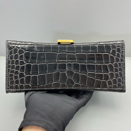 Balenciaga Hourglass Top Handle Small Calfskin Crocodile Embossed Black