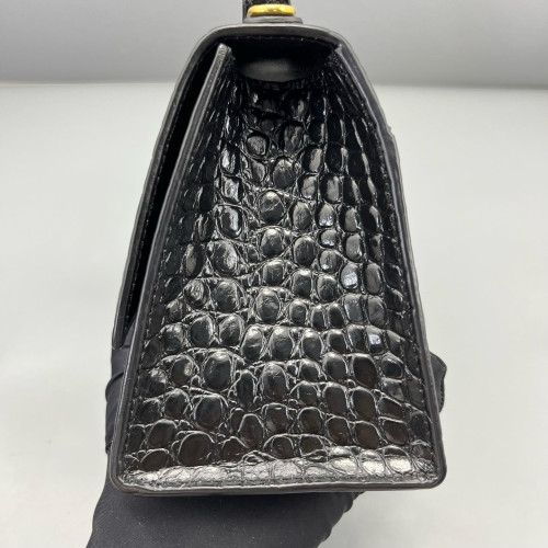 Balenciaga Hourglass Top Handle Small Calfskin Crocodile Embossed Black