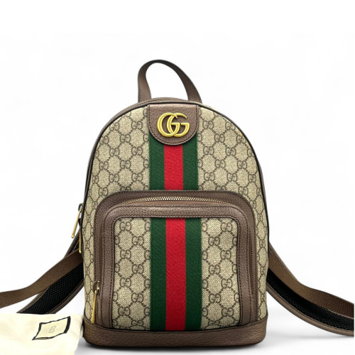 Gucci Web Small Ophidia Day Backpack GG Supreme Monogram Beige Ebony Beige Brown