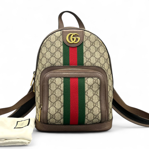 Gucci Web Small Ophidia Day Backpack GG Supreme Monogram Beige Ebony Beige Brown