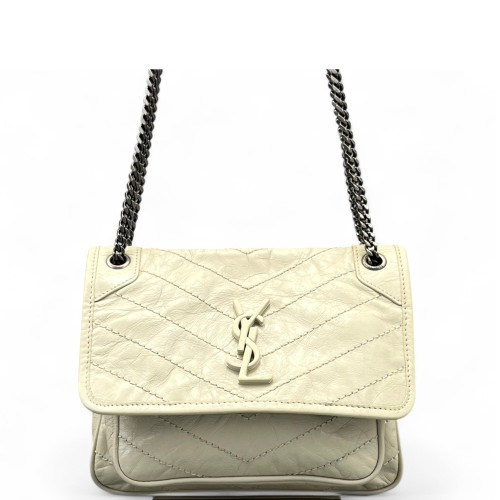 Yves Saint Laurent Baby Niki Chain Pull Up Leather White