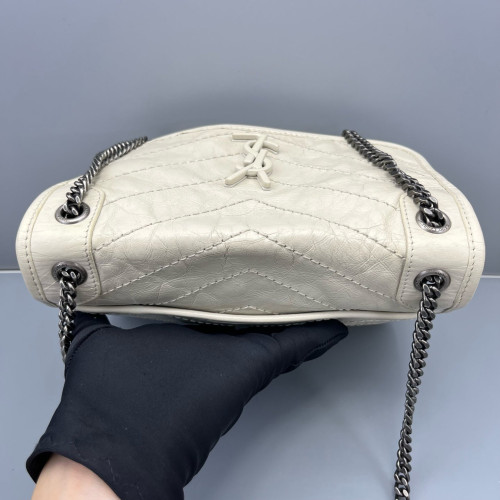 Yves Saint Laurent Baby Niki Chain Pull Up Leather White