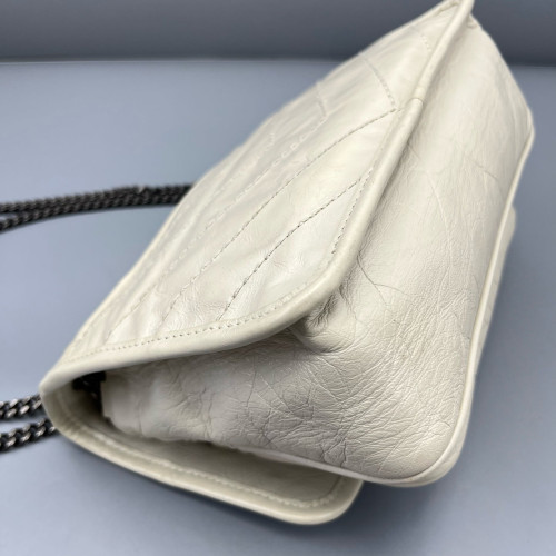 Yves Saint Laurent Baby Niki Chain Pull Up Leather White