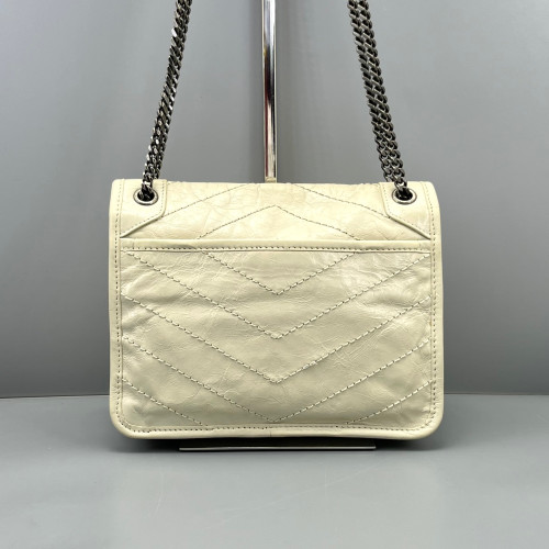 Yves Saint Laurent Baby Niki Chain Pull Up Leather White