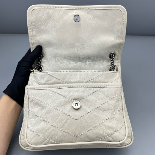 Yves Saint Laurent Baby Niki Chain Pull Up Leather White