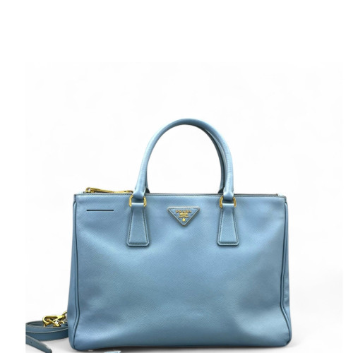 Prada Medium Galleria Double Zip Tote Saffiano Calfskin Blue