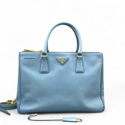 Prada Medium Galleria Double Zip Tote Saffiano Calfskin Blue