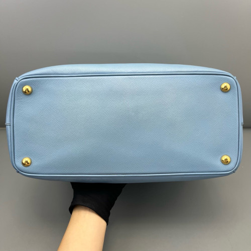 Prada Medium Galleria Double Zip Tote Saffiano Calfskin Blue