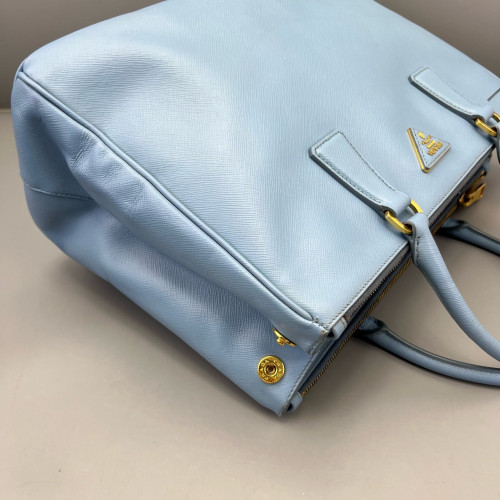 Prada Medium Galleria Double Zip Tote Saffiano Calfskin Blue