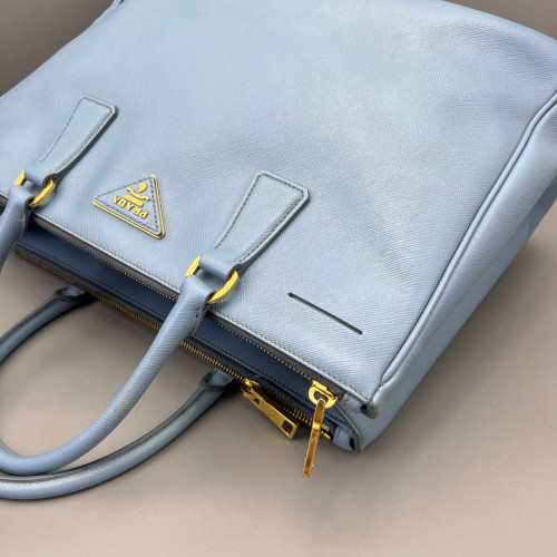 Prada Medium Galleria Double Zip Tote Saffiano Calfskin Blue
