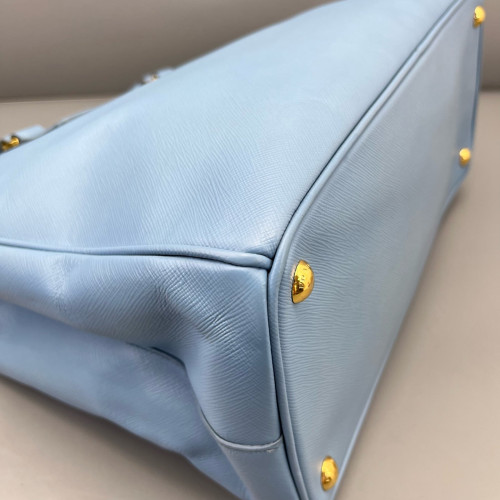 Prada Medium Galleria Double Zip Tote Saffiano Calfskin Blue