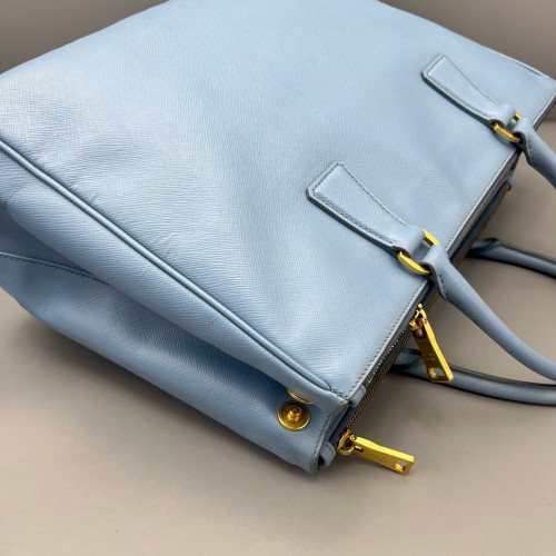 Prada Medium Galleria Double Zip Tote Saffiano Calfskin Blue