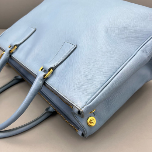 Prada Medium Galleria Double Zip Tote Saffiano Calfskin Blue