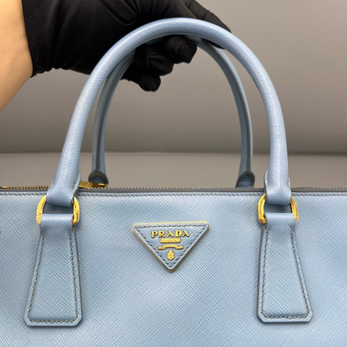 Prada Medium Galleria Double Zip Tote Saffiano Calfskin Blue