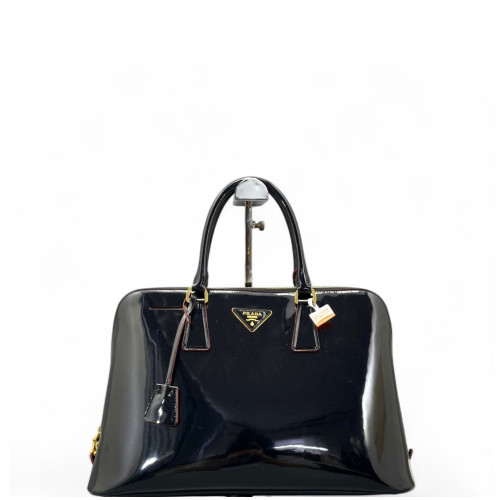 Prada Large Lux Promenade Tote Patent Calfskin Black Red Prada Large Lux Promenade Tote Patent Calfskin Black Red