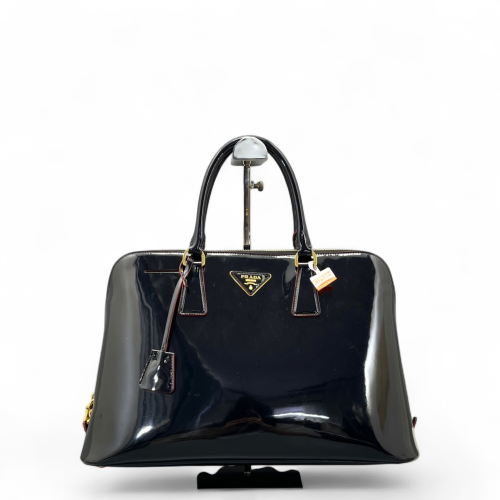 Prada Large Lux Promenade Tote Patent Calfskin Black Red Prada Large Lux Promenade Tote Patent Calfskin Black Red