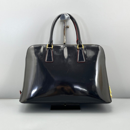 Prada Large Lux Promenade Tote Patent Calfskin Black Red Prada Large Lux Promenade Tote Patent Calfskin Black Red
