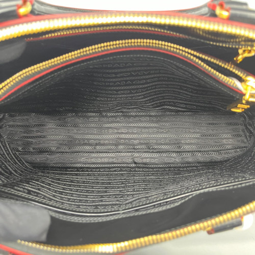 Prada Large Lux Promenade Tote Patent Calfskin Black Red Prada Large Lux Promenade Tote Patent Calfskin Black Red