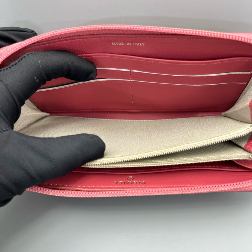 Chanel Quilted Coco Boy Zip Around Wallet Lambskin Red