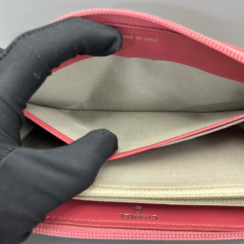 Chanel Quilted Coco Boy Zip Around Wallet Lambskin Red