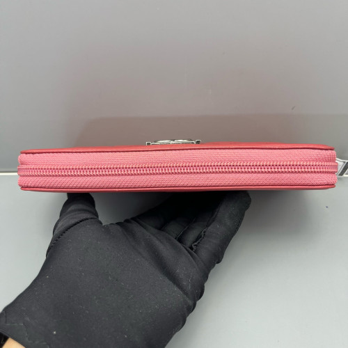 Chanel Quilted Coco Boy Zip Around Wallet Lambskin Red