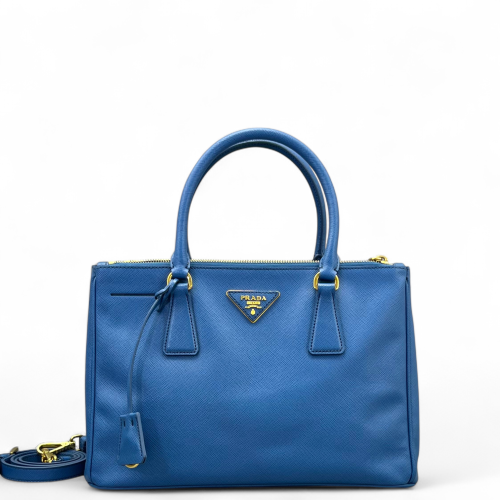 Prada Medium Galleria Double Zip Tote Saffiano Calfskin Blue
