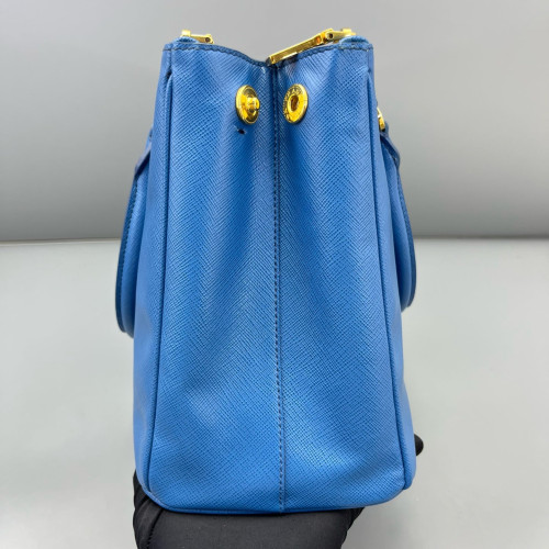Prada Medium Galleria Double Zip Tote Saffiano Calfskin Blue