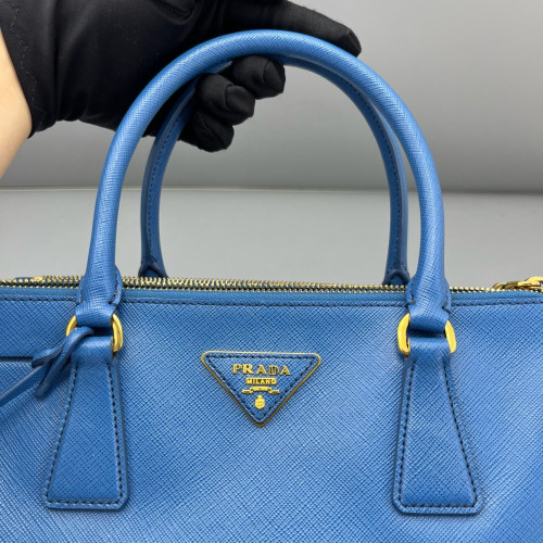 Prada Medium Galleria Double Zip Tote Saffiano Calfskin Blue