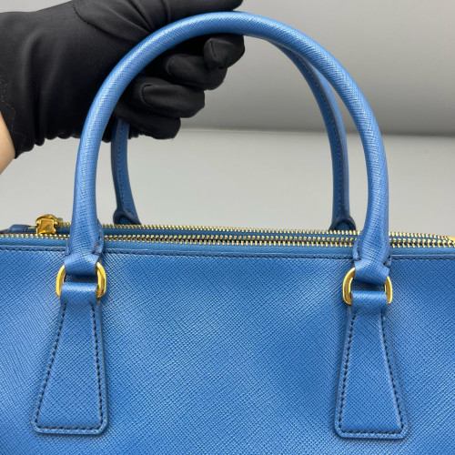 Prada Medium Galleria Double Zip Tote Saffiano Calfskin Blue