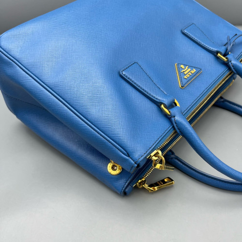 Prada Medium Galleria Double Zip Tote Saffiano Calfskin Blue
