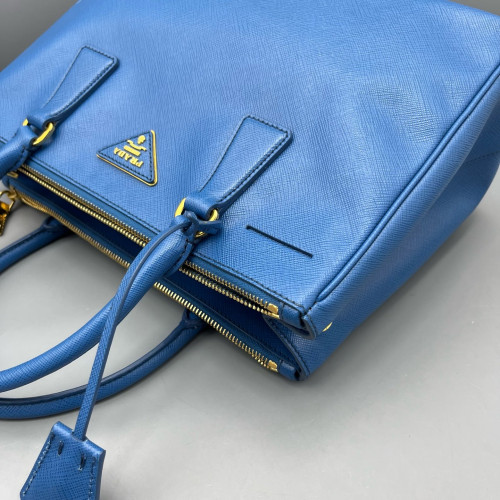 Prada Medium Galleria Double Zip Tote Saffiano Calfskin Blue