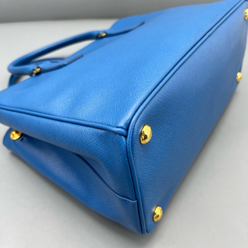 Prada Medium Galleria Double Zip Tote Saffiano Calfskin Blue