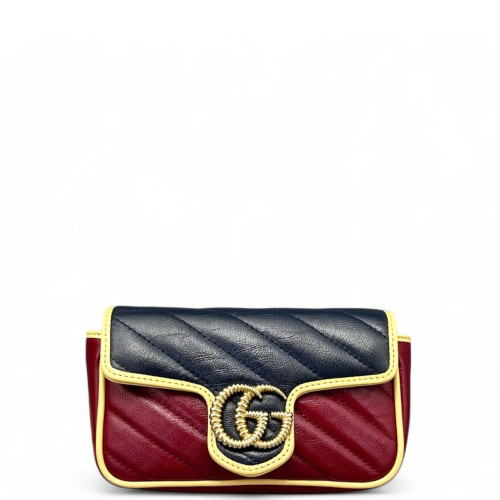 Gucci Matelasse Super Mini GG Marmont Calfskin Burgundy Blue