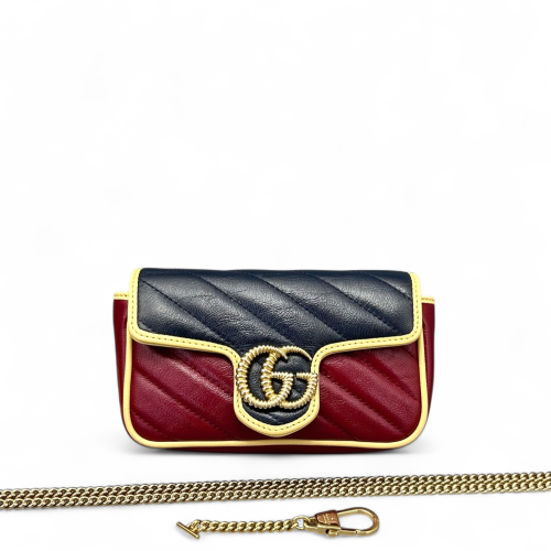 Gucci Matelasse Super Mini GG Marmont Calfskin Burgundy Blue