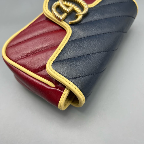 Gucci Matelasse Super Mini GG Marmont Calfskin Burgundy Blue