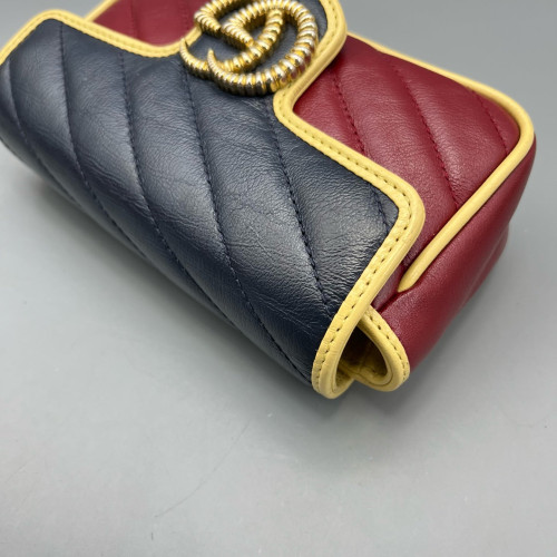 Gucci Matelasse Super Mini GG Marmont Calfskin Burgundy Blue