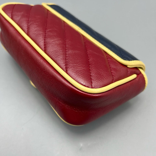 Gucci Matelasse Super Mini GG Marmont Calfskin Burgundy Blue