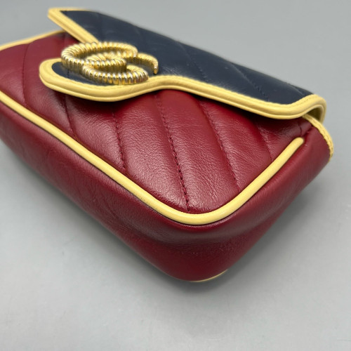 Gucci Matelasse Super Mini GG Marmont Calfskin Burgundy Blue