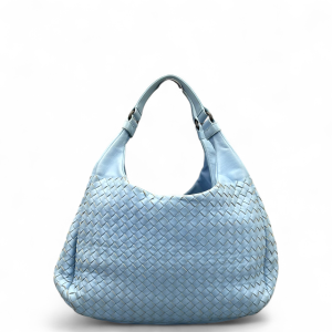 Bottega Veneta Medium Campana Hobo Lambskin Intrecciato Nappa Light Blue