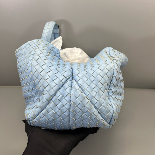 Bottega Veneta Medium Campana Hobo Lambskin Intrecciato Nappa Light Blue