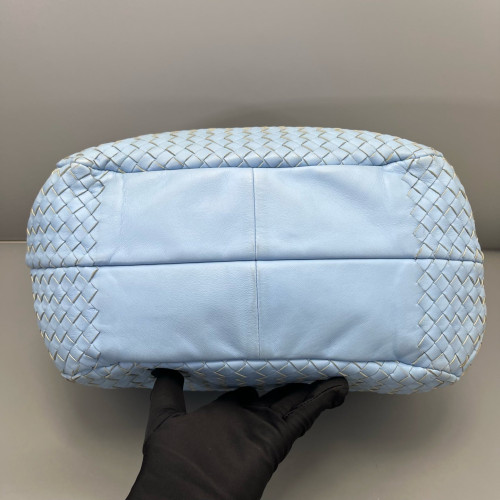 Bottega Veneta Medium Campana Hobo Lambskin Intrecciato Nappa Light Blue